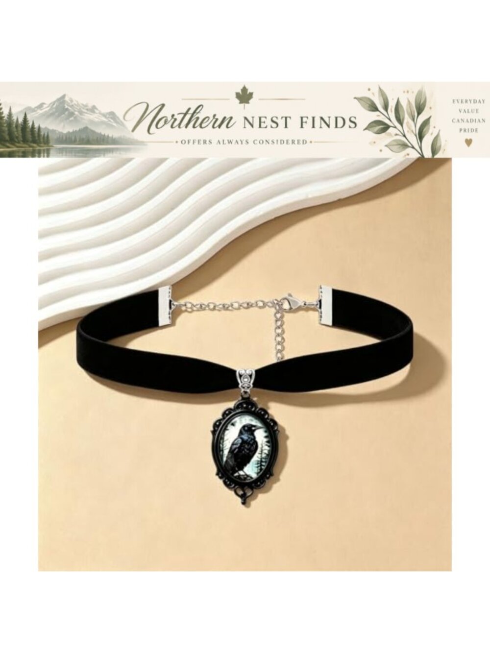 Velvet Raven Cameo Choker Necklace Crystal Glass Victorian Gothic Punk - Picture 4 of 5